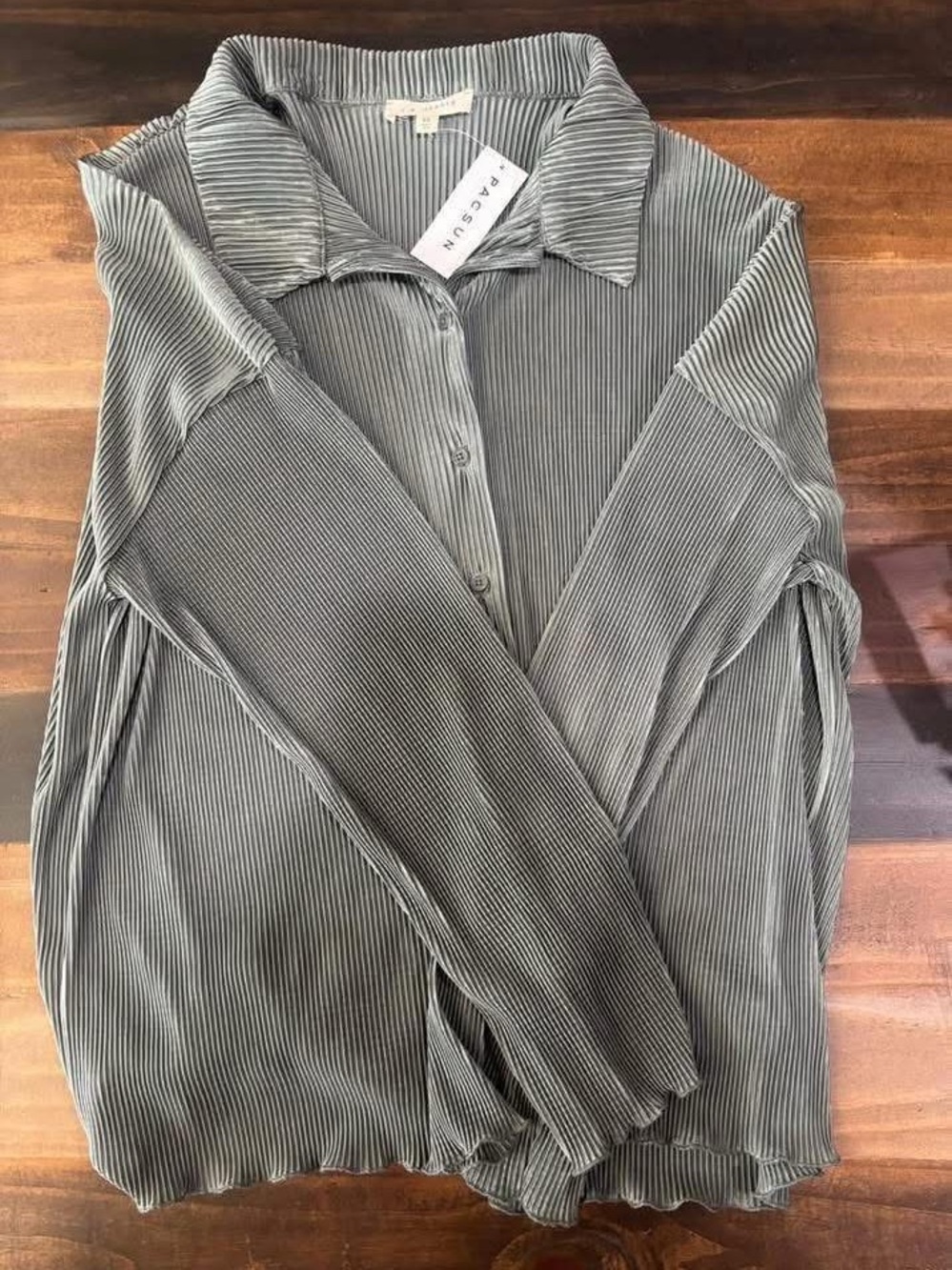 Pacsun Olive Green Pleated Button-Front Women's Top